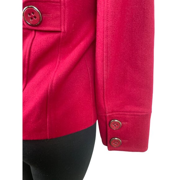 Guess Jeans Womens Red Hooded Peacoat Jacket With Button Accents & Pockets Sz XS - Picture 6 of 10